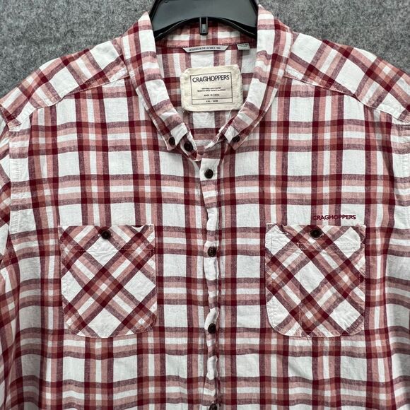 Craghoppers Shirt Mens XXL Red Plaid Button Linen Blend Grunge Indie Casual - Picture 2 of 15